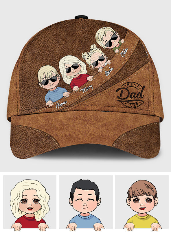 Meilleur papa du monde - Cadeau pour papa, grand-mère, grand-père, maman, oncle, tante - Casquette classique personnalisée en cuir imprimé d'un motif