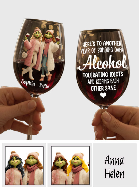 Besties Another Year Together - Personalized Stole Christmas Wine Glass With Long Stem