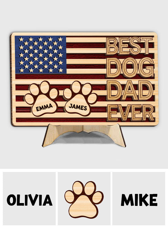 Meilleur papa de chien au monde - Plaque en bois personnalisée à 2 couches