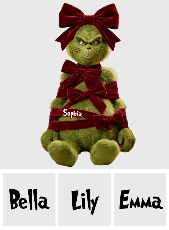 Green Christmas Character With Bow - Personalized Stole Christmas Premium Faux Fur Pillow