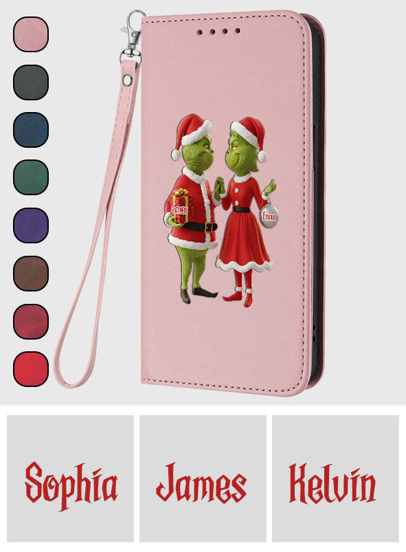 Cadeau de Noël Joyeux Grinchmas - Étui portefeuille/téléphone personnalisé avec bandoulière et motif étole de Noël