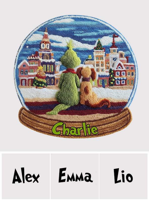 Monstre Vert avec Chien - Étole de Noël personnalisée Tapis touffeté antidérapant