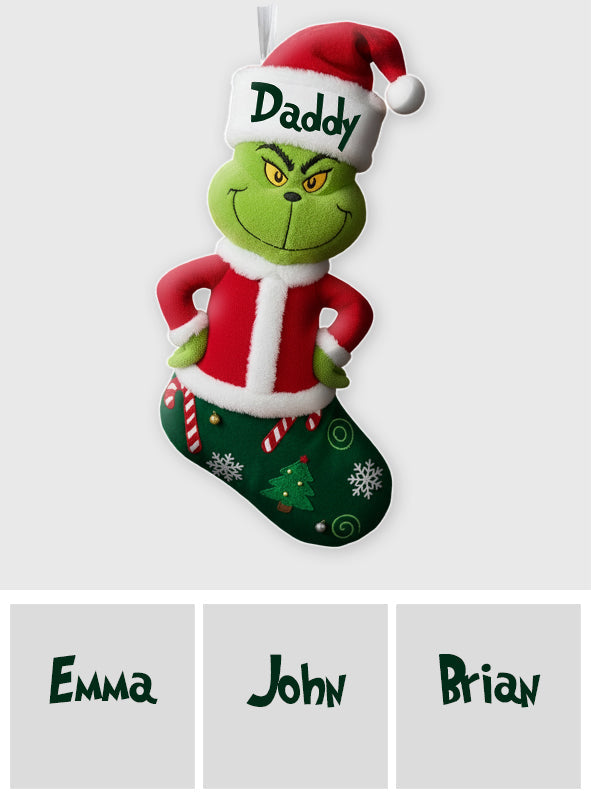 Cadeau familial Joyeux Grinchmas - Étole personnalisée en forme de chaussette de Noël