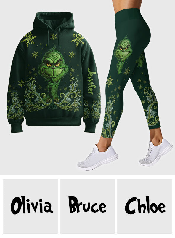 Joyeux Grinchmas ! - Sweat à capuche et legging personnalisés avec étole de Noël