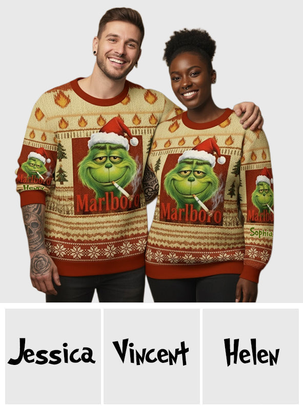 Film de Noël Green Monster Cigarette - Pull de Noël moche personnalisé