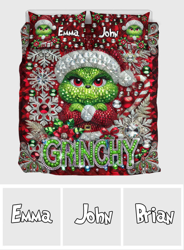 Joyeux Grinchmas - Ensemble de courtepointe de Noël avec étole personnalisée