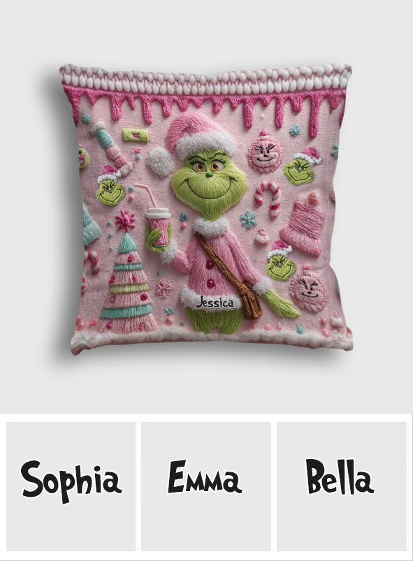 Joyeux Grinchmas - Coussin décoratif de Noël personnalisé avec étole