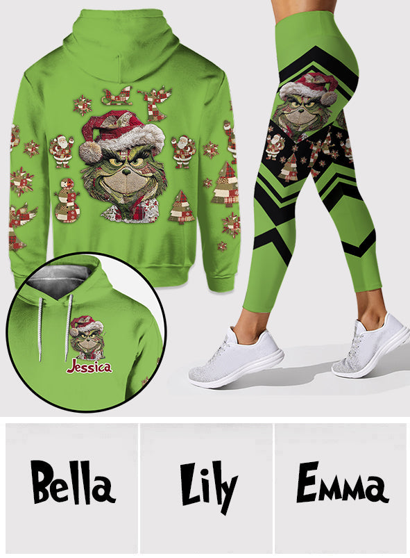 Écusson vert - Sweat à capuche et legging de Noël personnalisés avec étole