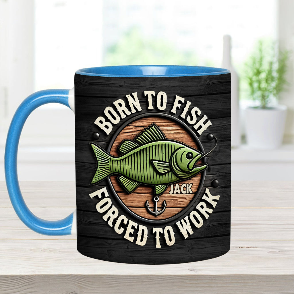 Né pour pêcher, forcé de travailler - Mug personnalisé sur le thème de la pêche
