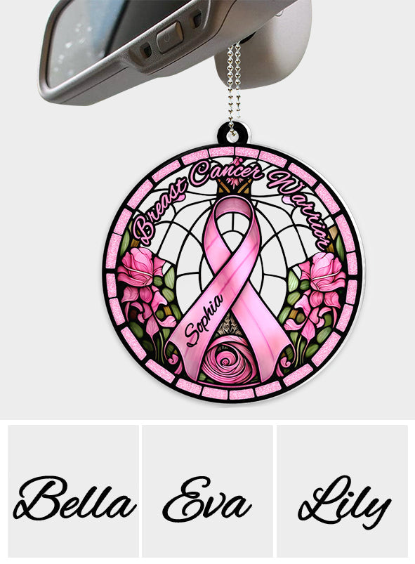 Breast Cancer Warrior - Personalized Breast Cancer Awareness Custom Shaped Car Ornament