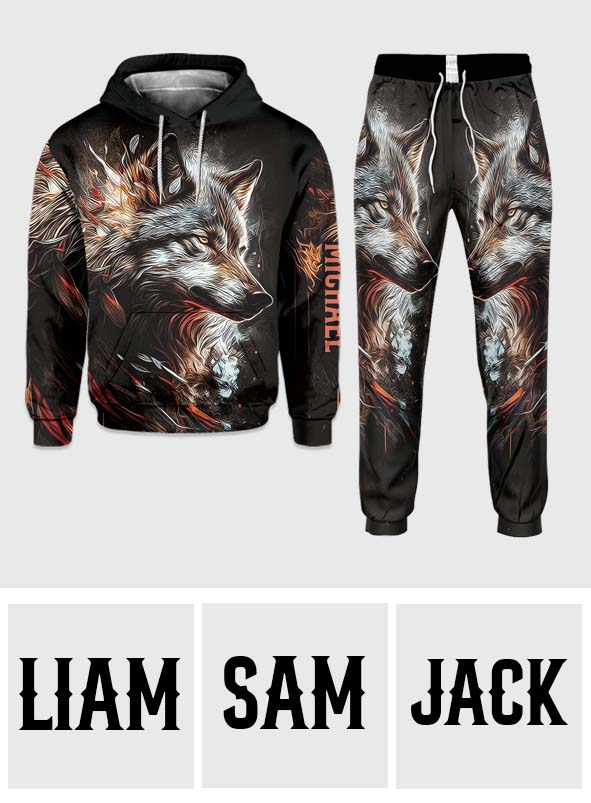 Loup Fort - Ensemble sweat à capuche et pantalon de survêtement personnalisés Loup