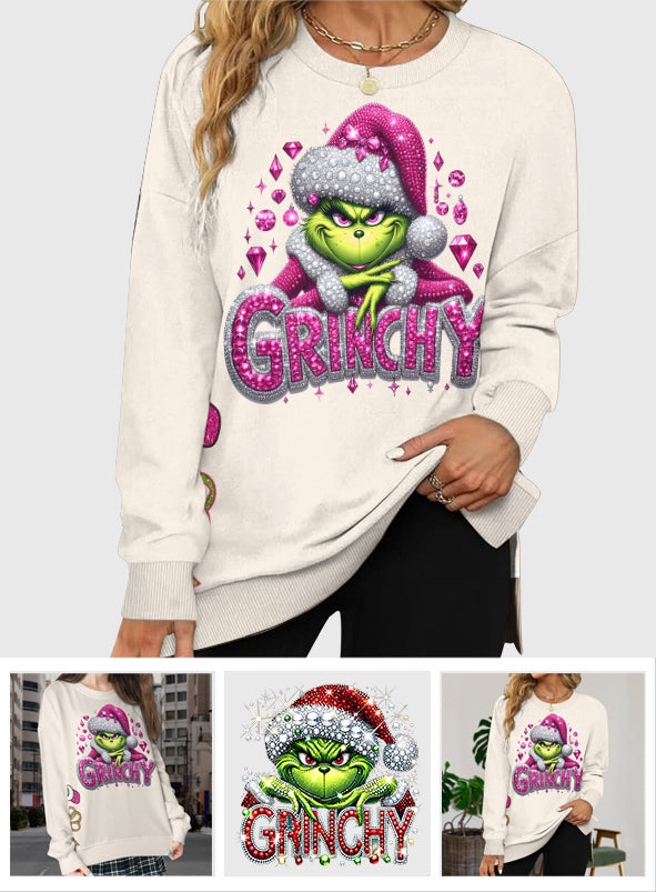 Joyeux Grinchmas - Sweat-shirt à ourlet fendu et étole de Noël personnalisée