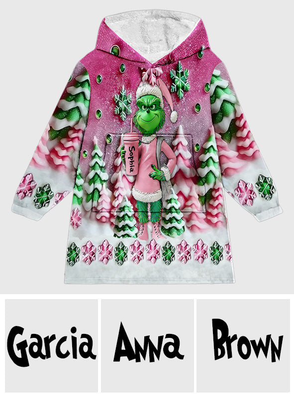 Merry Grinchmas - Personalized Stole Christmas Blanket Hoodie