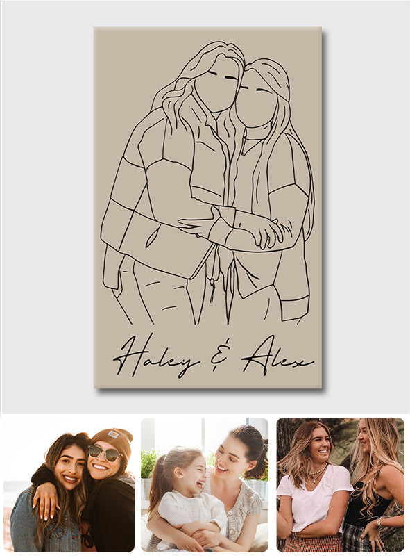Illustrations au trait pour meilleures amies - Toile et affiche personnalisées pour meilleures amies