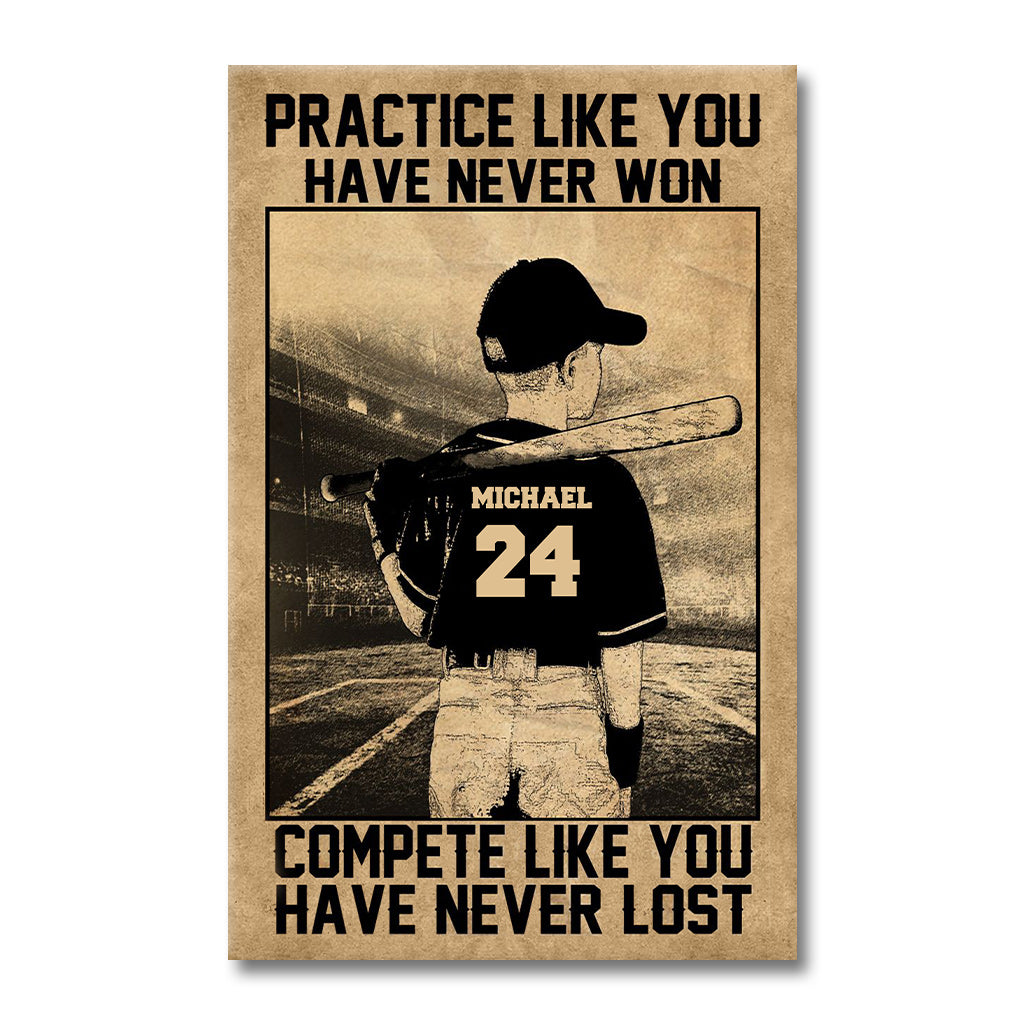 Entraîne-toi comme si tu n'avais jamais gagné - Toile et affiche de baseball personnalisées