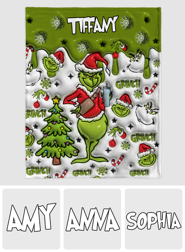 Couverture personnalisée avec flocons de neige verts et prénom au choix