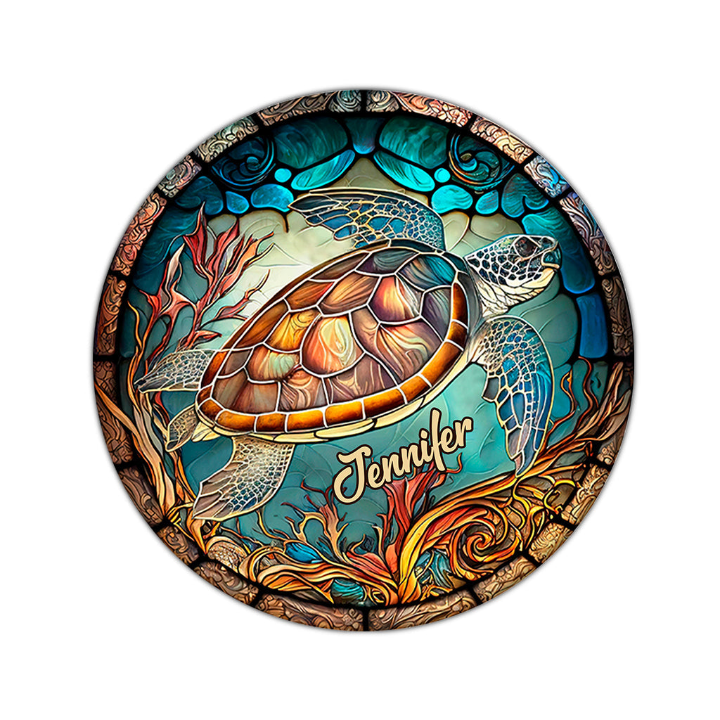 Tapis rond personnalisé « J’adore les tortues »