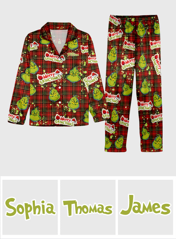 Joyeux Grinchmas - Pyjama de Noël personnalisé avec étole et boutons