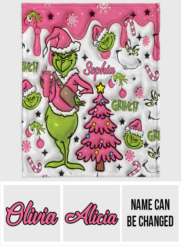 Couverture personnalisée avec flocons de neige roses et prénom au choix