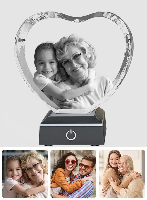 Heureuse d'être appelée grand-mère - Cadeau pour grand-mère - Lampe en cristal 3D en forme de cœur avec gravure laser personnalisée