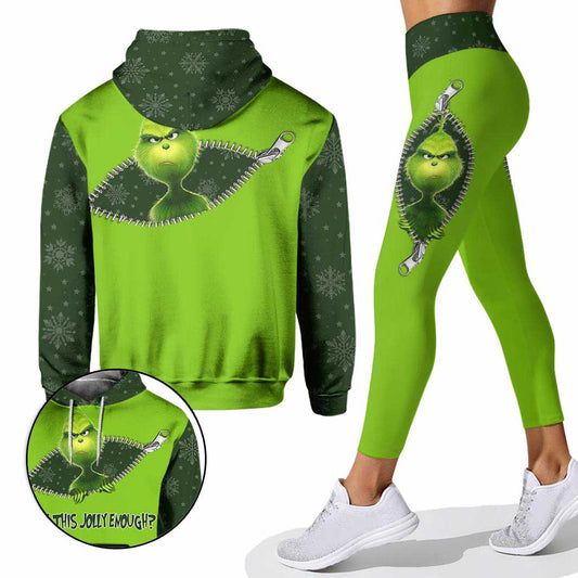 Jolly Enough - Étole de Noël personnalisée, sweat à capuche et leggings de Noël