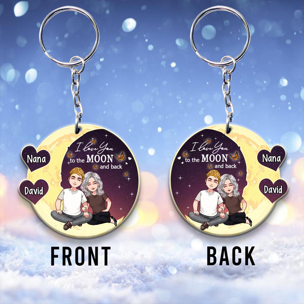 Aller sur la Lune et retour - Cadeau pour maman, grand-mère - Porte-clés personnalisé