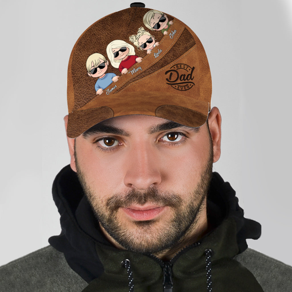 Meilleur papa du monde - Cadeau pour papa, grand-mère, grand-père, maman, oncle, tante - Casquette classique personnalisée en cuir imprimé d'un motif