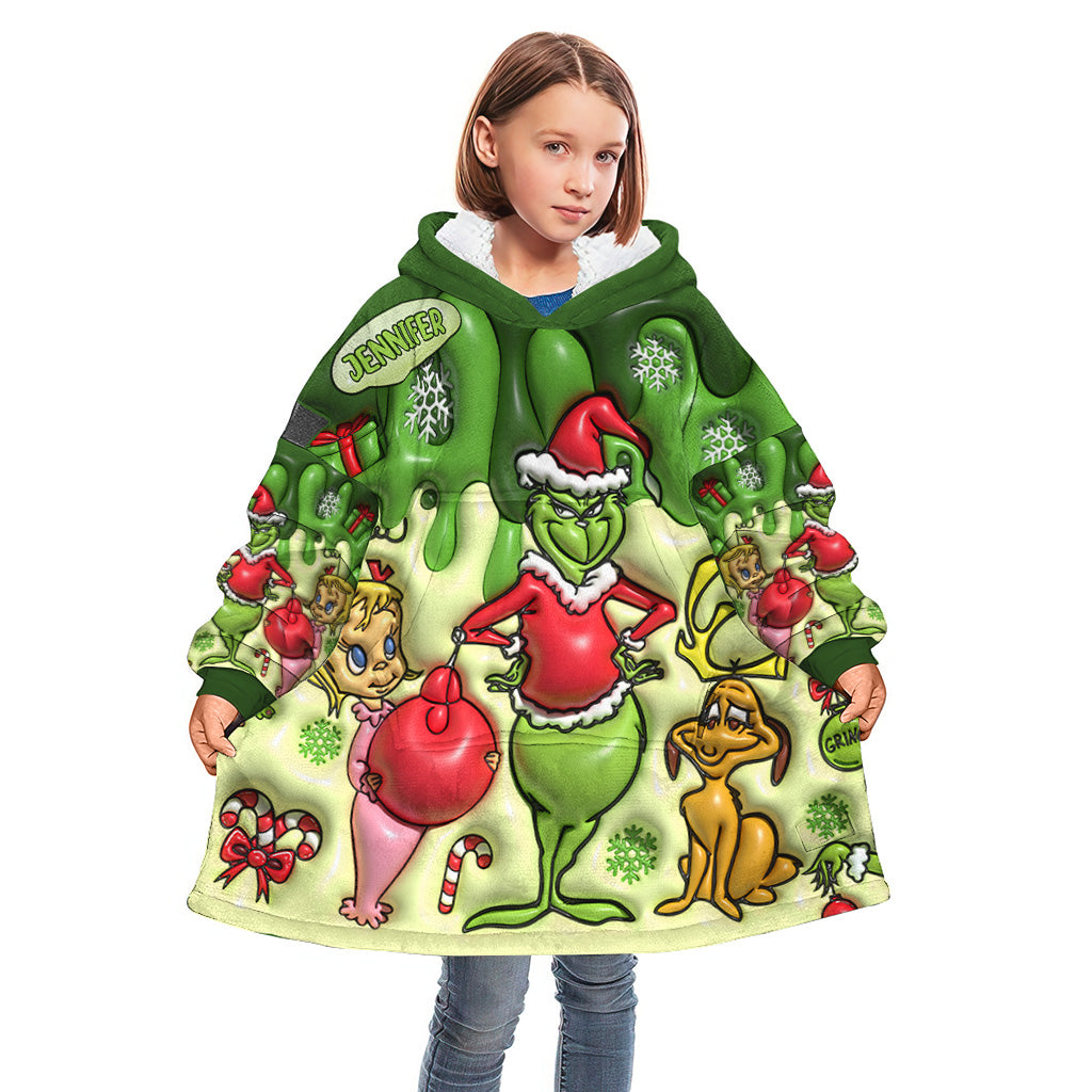 Merry Grinchmas - Personalized Stole Christmas Blanket Hoodie