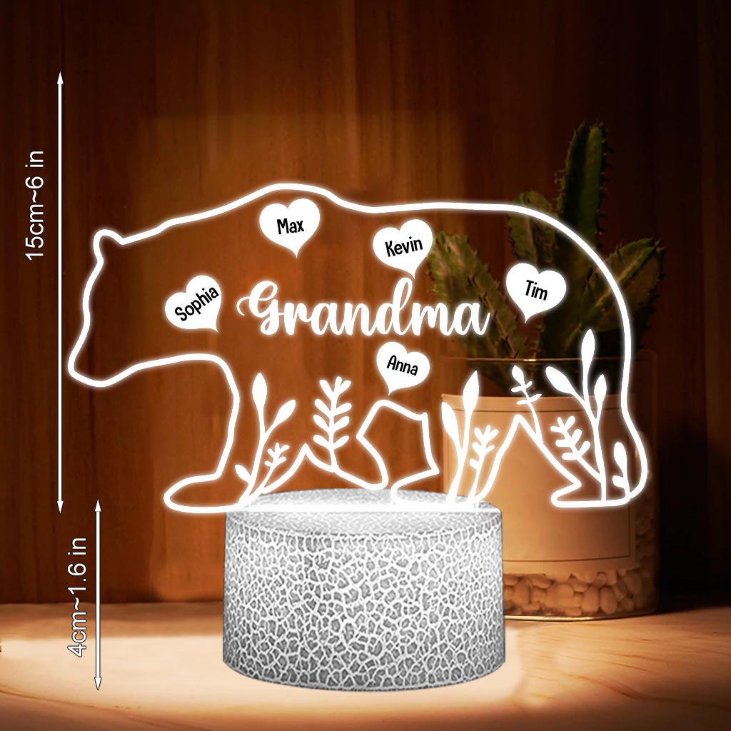 Maman Ours - Cadeau pour maman, papa, grand-mère, grand-père - Plaque lumineuse personnalisée
