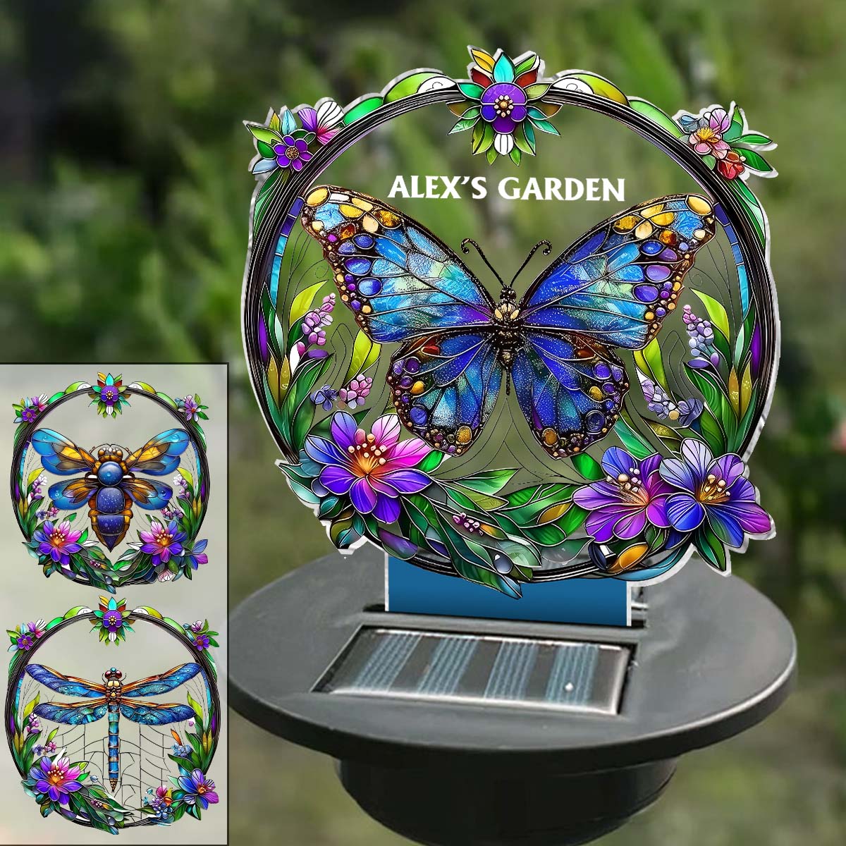 Papillon coloré, abeille, colibri... - Lampe solaire de jardin personnalisée