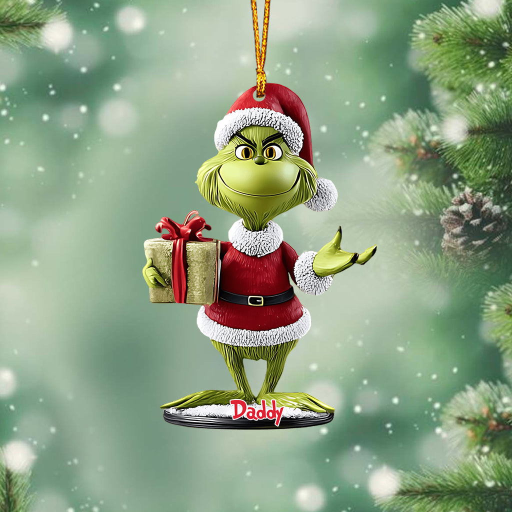 Green Monster With Gift - Personalized Stole Christmas Ornament