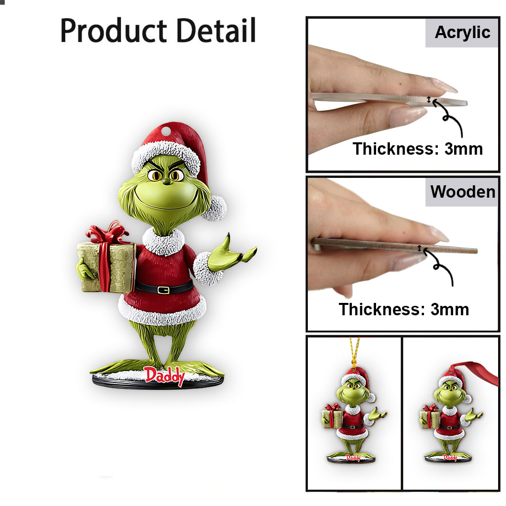 Green Monster With Gift - Personalized Stole Christmas Ornament