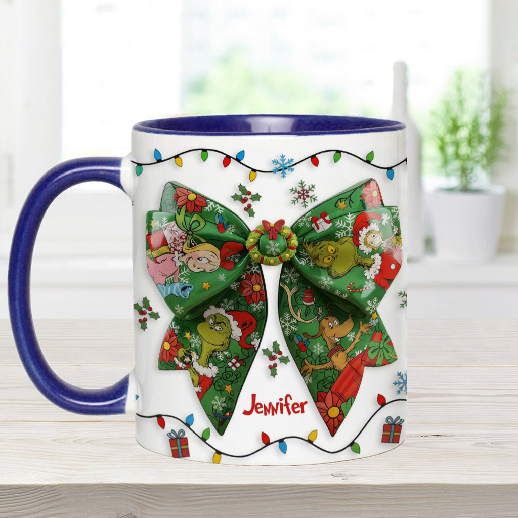 Mug personnalisé Green Ribbon Mischief Naughty - Étole de Noël
