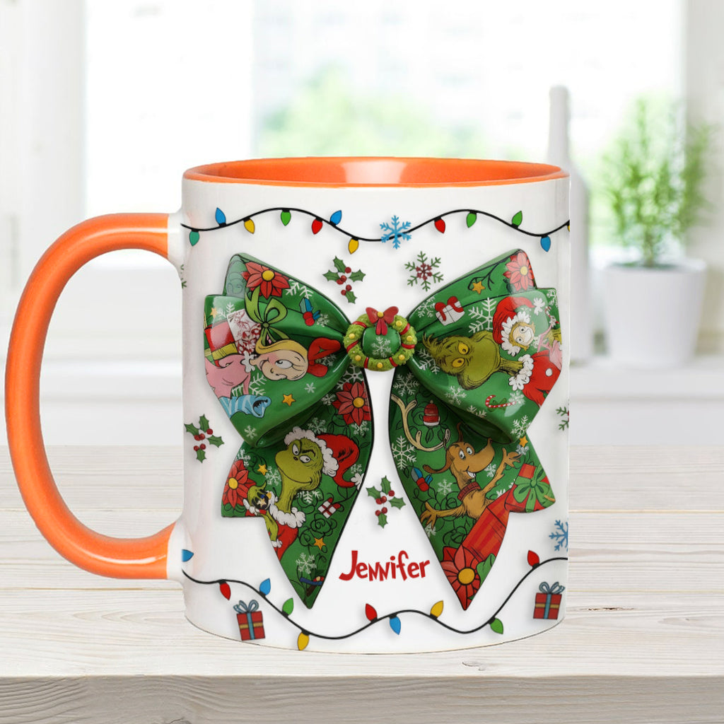 Mug personnalisé Green Ribbon Mischief Naughty - Étole de Noël