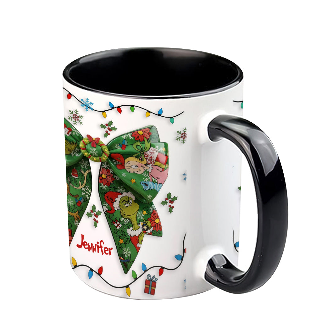 Mug personnalisé Green Ribbon Mischief Naughty - Étole de Noël