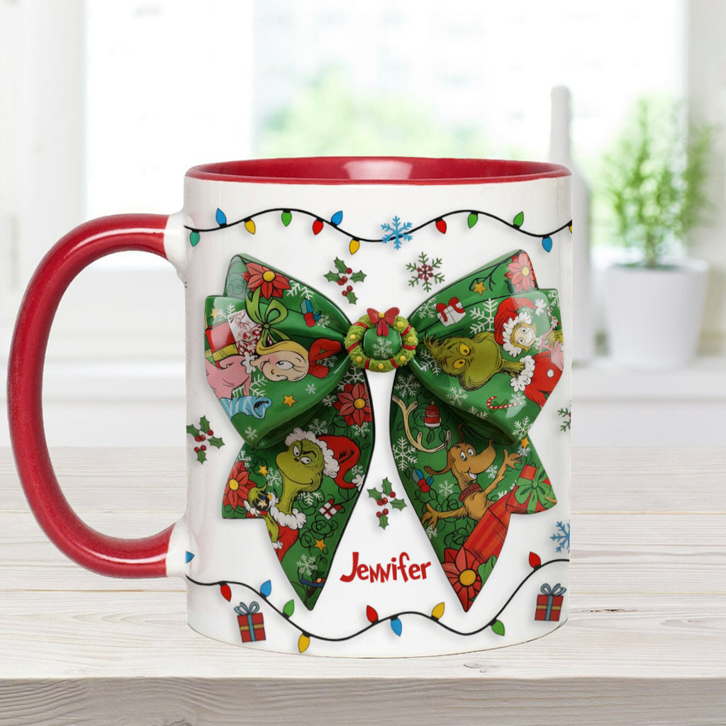 Mug personnalisé Green Ribbon Mischief Naughty - Étole de Noël