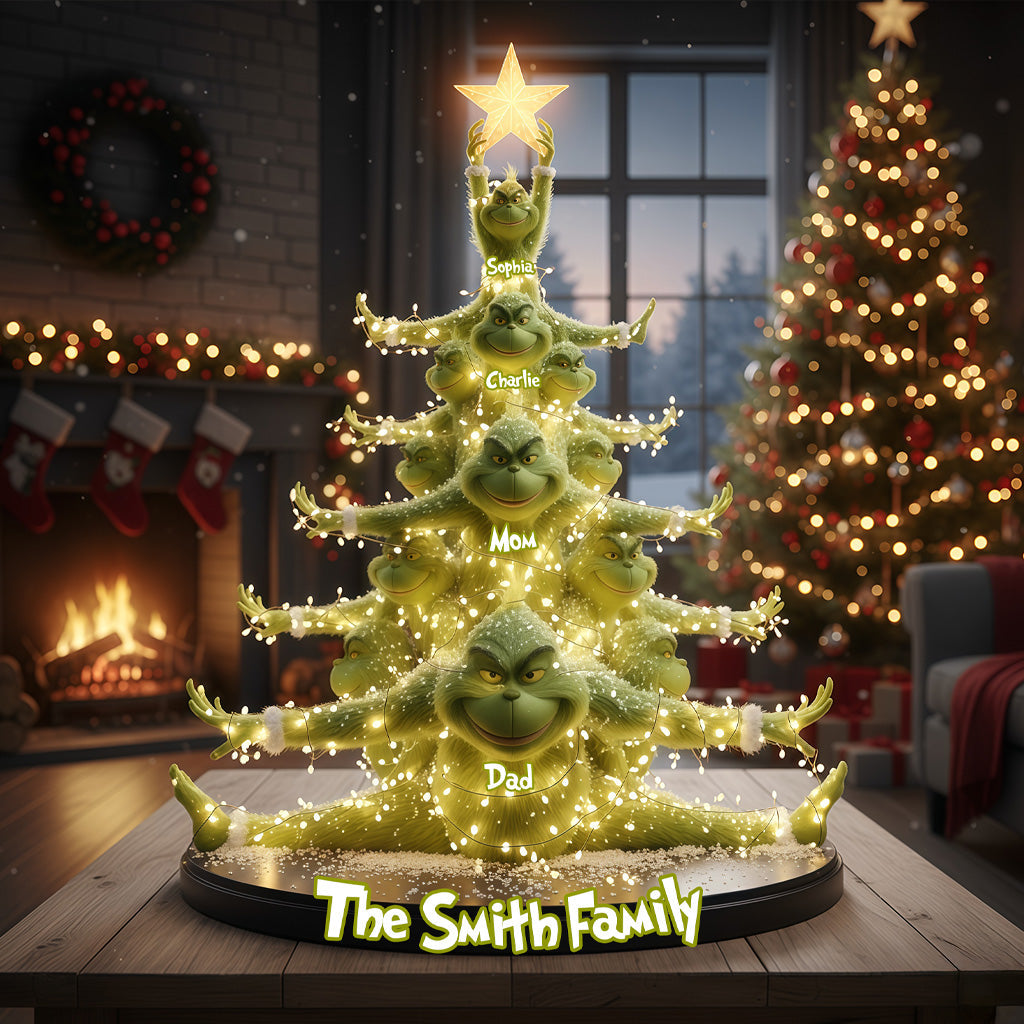 Famille de monstres verts - Étole de Noël personnalisée - Plaque acrylique sur mesure