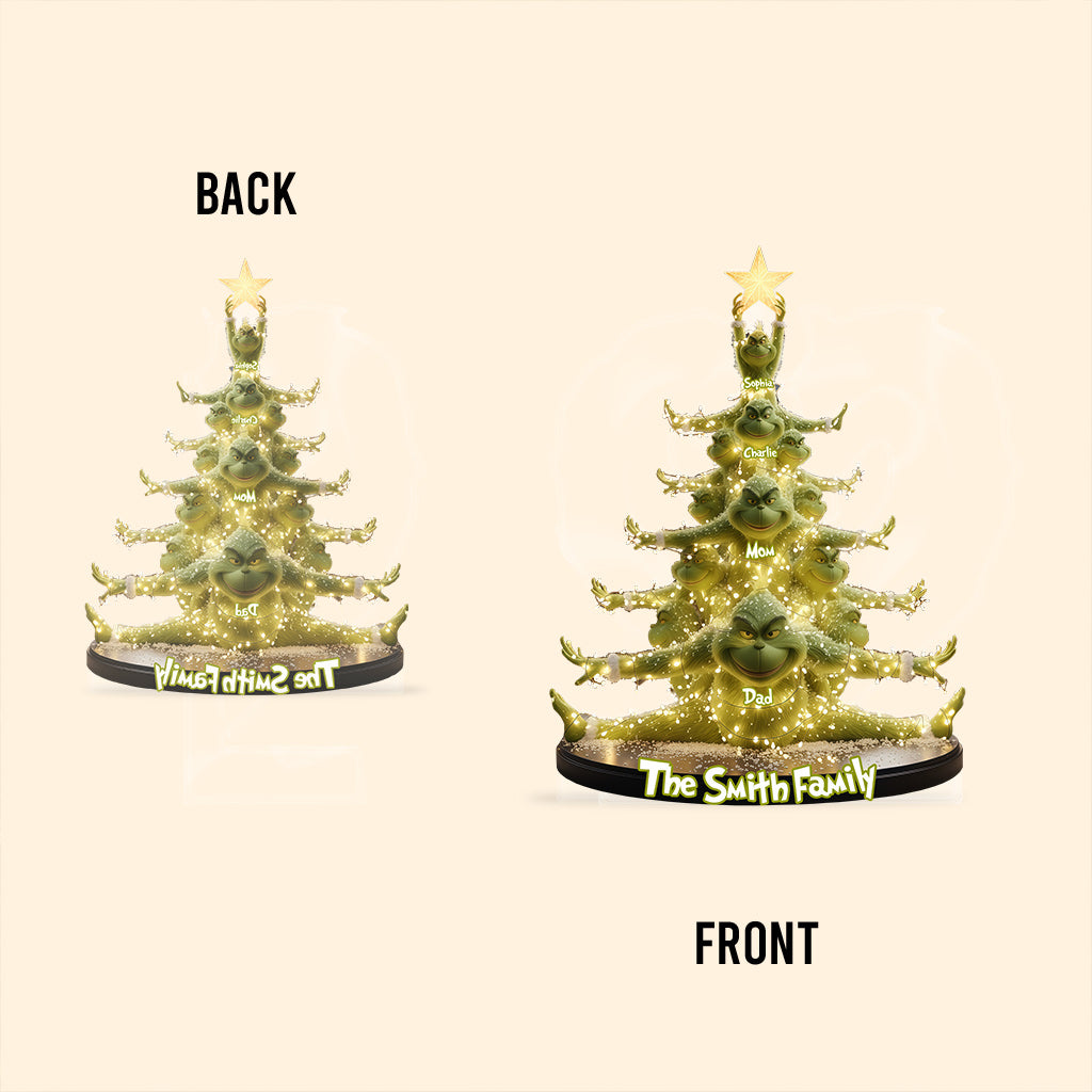 Famille de monstres verts - Étole de Noël personnalisée - Plaque acrylique sur mesure