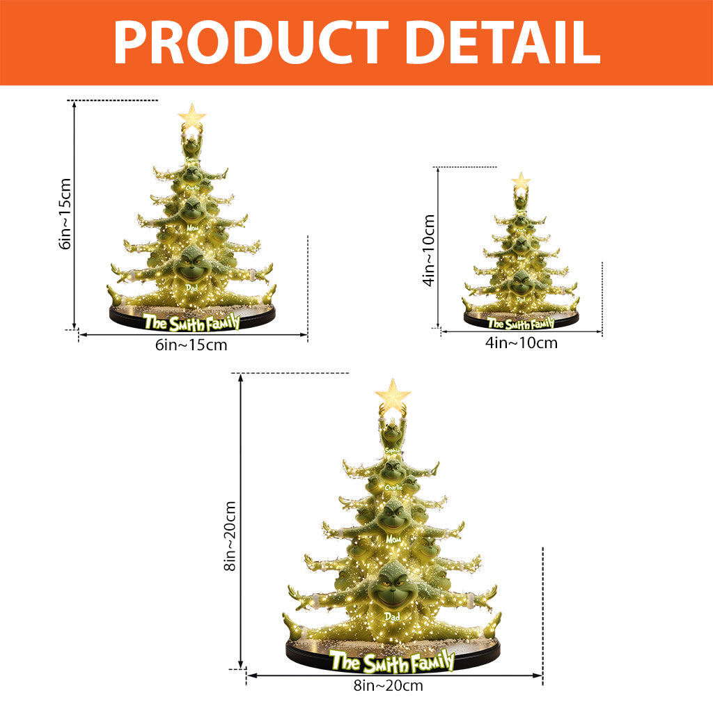 Famille de monstres verts - Étole de Noël personnalisée - Plaque acrylique sur mesure