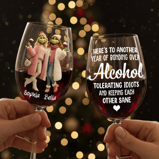 Besties Another Year Together - Personalized Stole Christmas Wine Glass With Long Stem