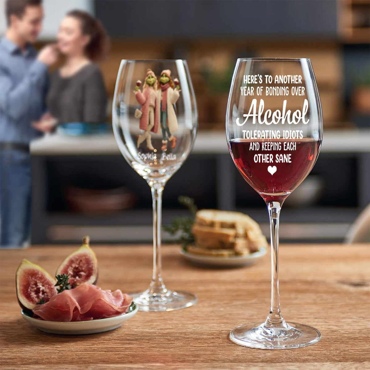 Besties Another Year Together - Personalized Stole Christmas Wine Glass With Long Stem