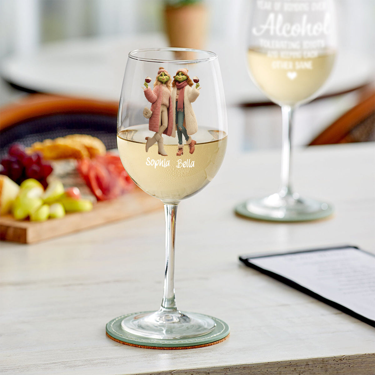 Besties Another Year Together - Personalized Stole Christmas Wine Glass With Long Stem