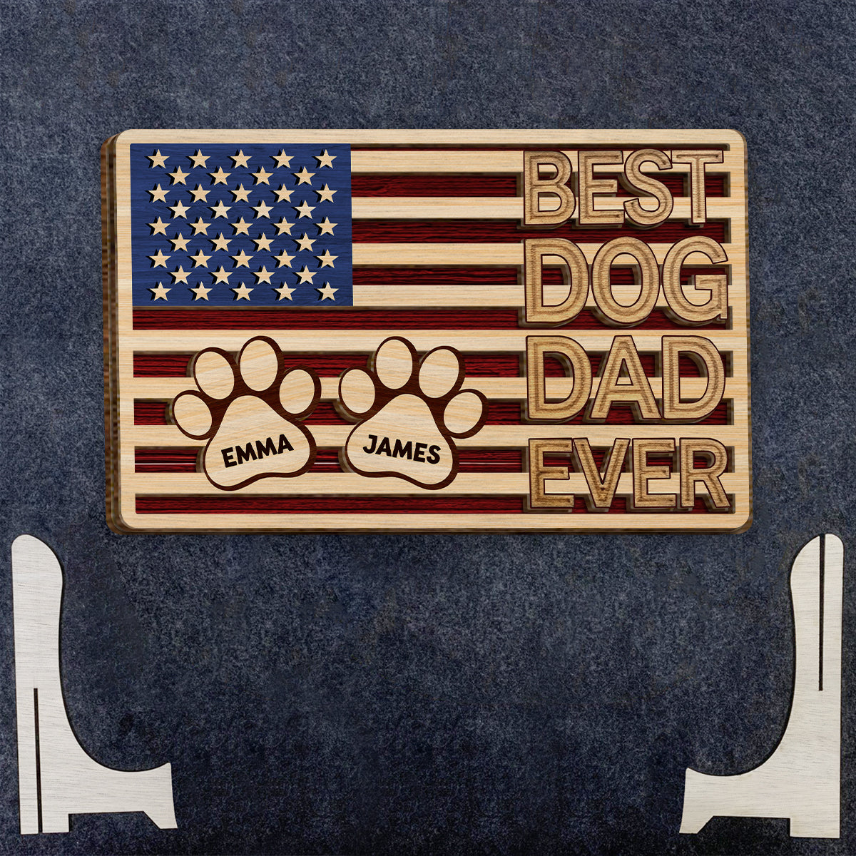 Meilleur papa de chien au monde - Plaque en bois personnalisée à 2 couches