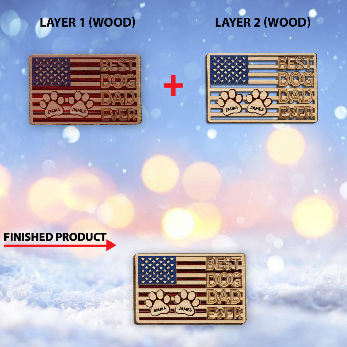 Meilleur papa de chien au monde - Plaque en bois personnalisée à 2 couches