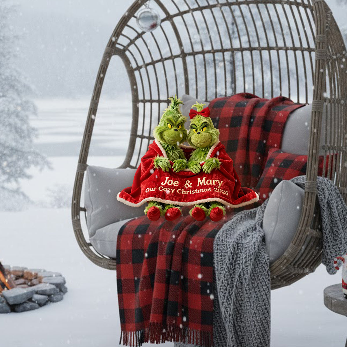 Couple Green Monster Cozy Christmas - Personalized Stole Christmas Premium Faux Fur Pillow