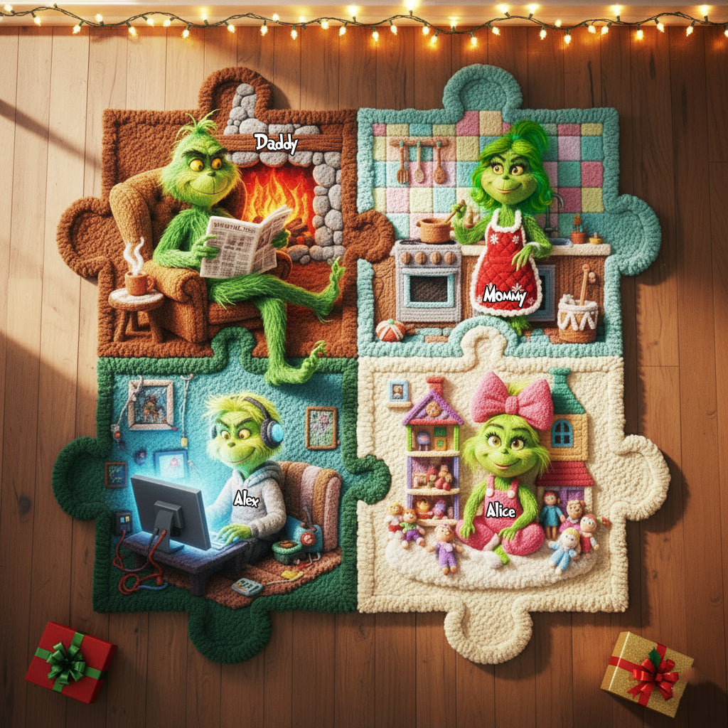 Puzzle Vie de Famille Grincheuse - Tapis de Noël antidérapant personnalisé