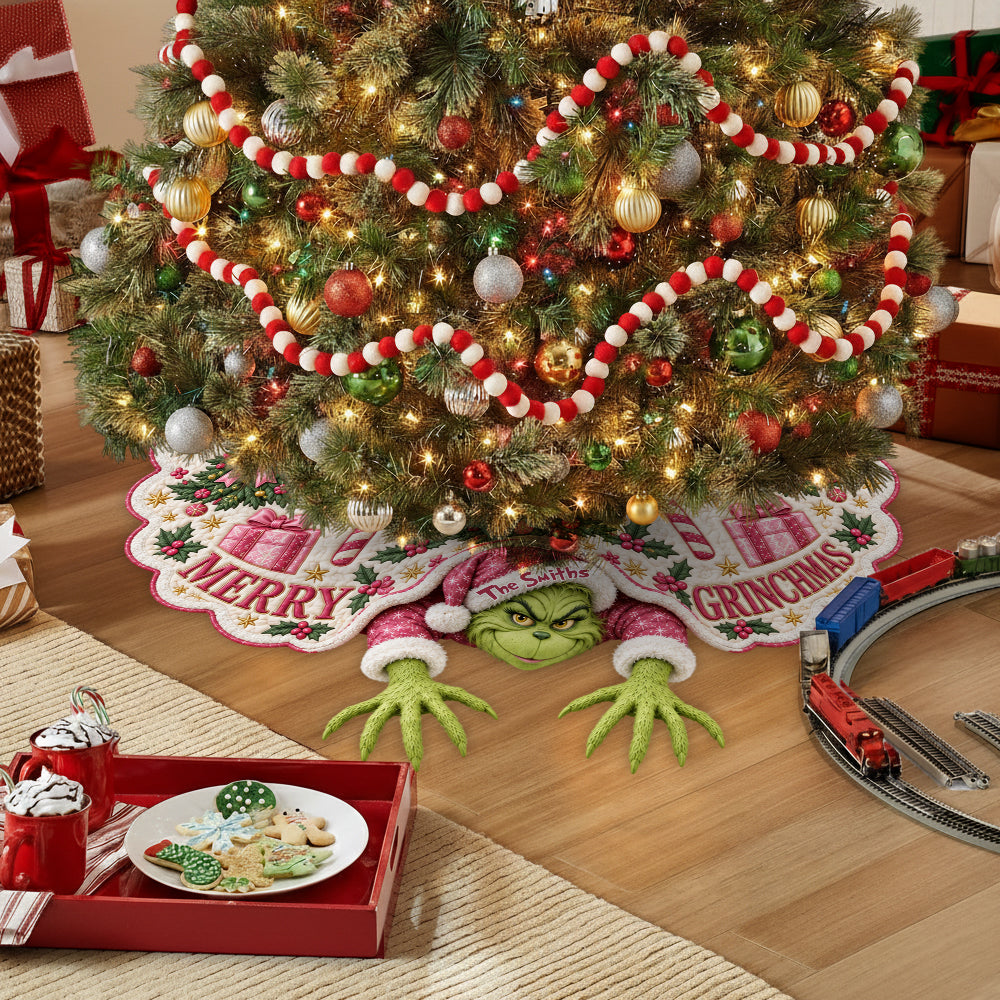 Merry Grinchmas - Personalized Stole Christmas Shaped Tree Skirt