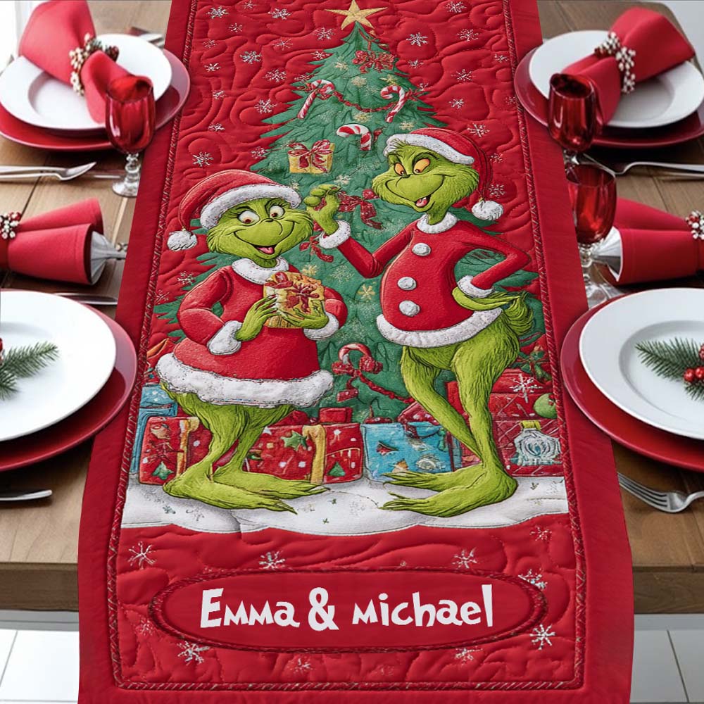 Couple Grinchmas - Chemin de table de Noël personnalisé avec étole