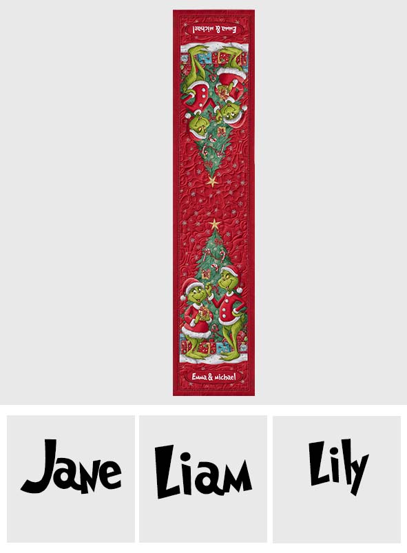 Couple Grinchmas - Chemin de table de Noël personnalisé avec étole