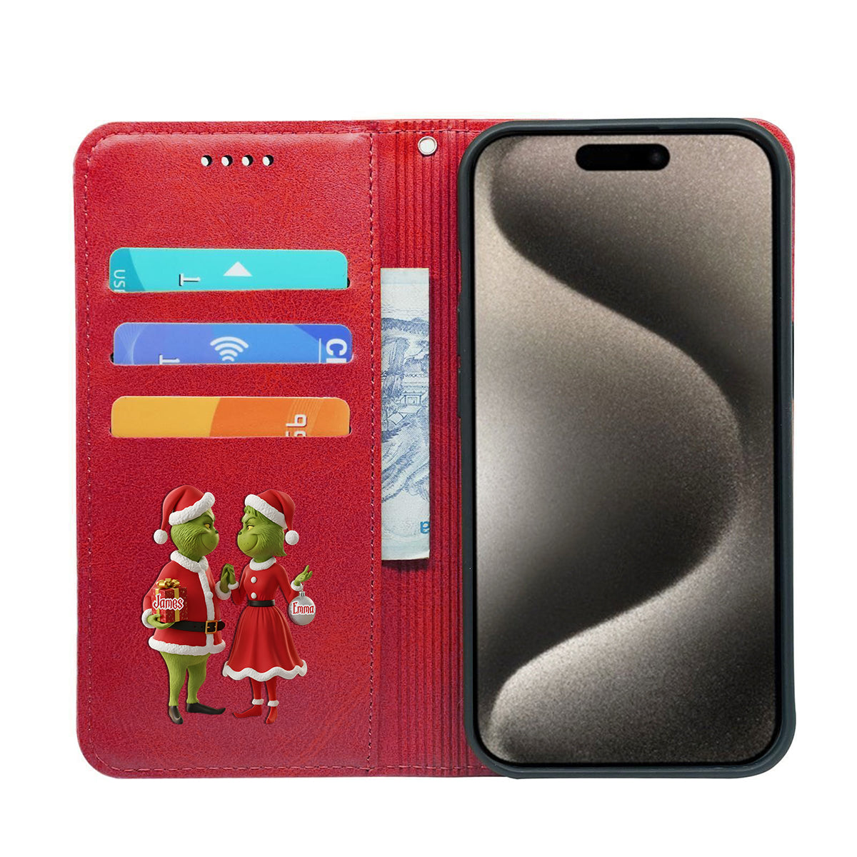 Cadeau de Noël Joyeux Grinchmas - Étui portefeuille/téléphone personnalisé avec bandoulière et motif étole de Noël